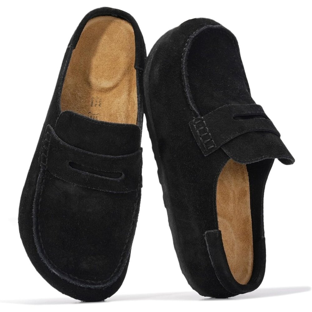 〽️Women's Moccasin-Style Clog Mules Black Leather Slip-on Closed Toe Casual Shoe